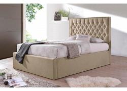 5ft King Size Oatmeal fabric ottoman upholstered buttoned headboard,lift up storage bed frame 1